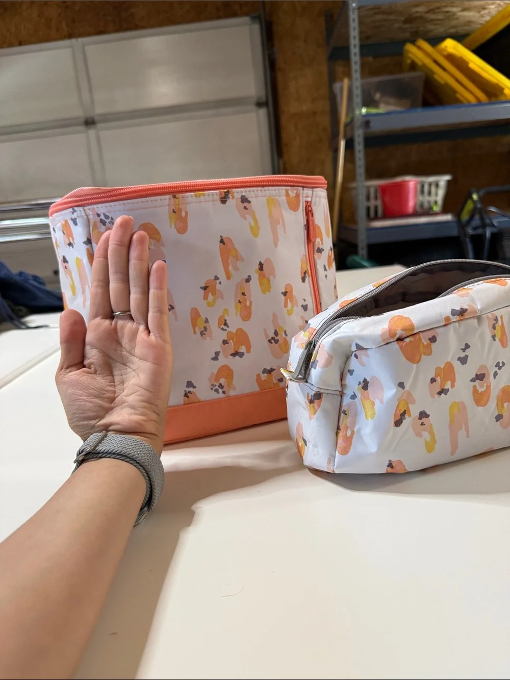 thirty-one Floral lunch box bag and pencil pouch Duo in Peach and White